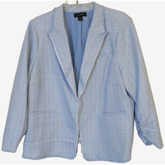 Halogen Jackets & Blazers - NWT 2X Halogen Blue Textured Fray Hem Blazer Ruched Sleeve Hook & Eye Closure